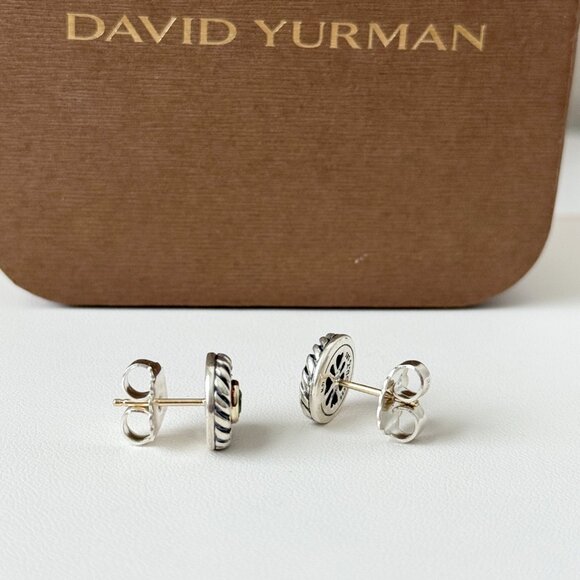 David Yurman Sterling Silver 14K Gold Green Peridot Cookie Cable Stud Earrings - Picture 3 of 6